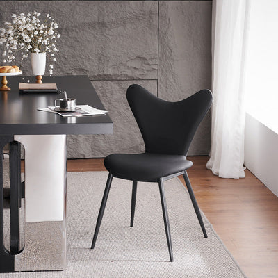 Chaise de salle à manger en cuir microfibre avec dossier triangulaire minimaliste moderne et acier au carbone 