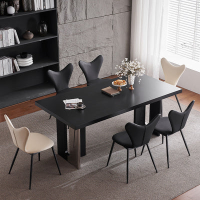 Chaise de salle à manger en cuir microfibre avec dossier triangulaire minimaliste moderne et acier au carbone 