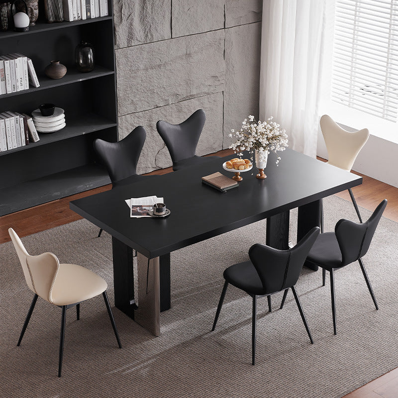 Chaise de salle à manger en cuir microfibre avec dossier triangulaire minimaliste moderne et acier au carbone 