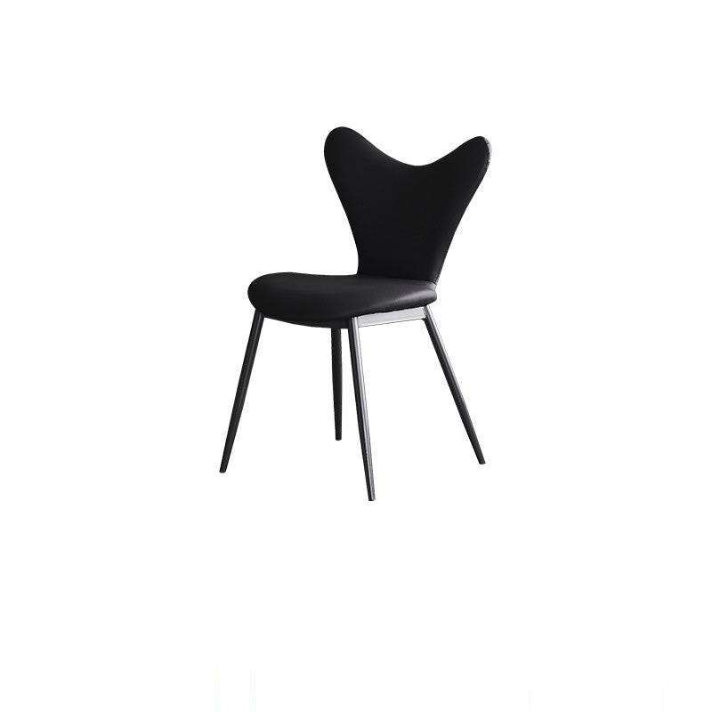 Chaise de salle à manger en cuir microfibre avec dossier triangulaire minimaliste moderne et acier au carbone 