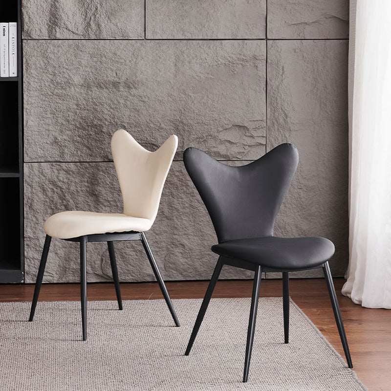 Chaise de salle à manger en cuir microfibre avec dossier triangulaire minimaliste moderne et acier au carbone 