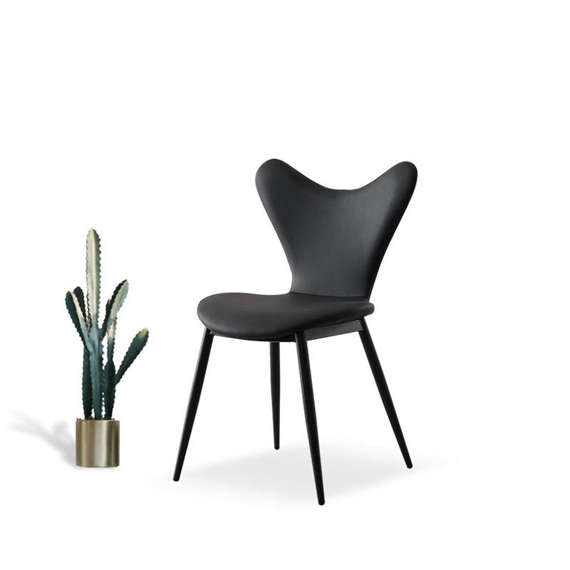 Chaise de salle à manger en cuir microfibre avec dossier triangulaire minimaliste moderne et acier au carbone 