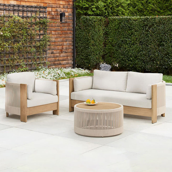 Modern Luxury Square Fabric Teak Wood Sponge Nylon Rope Outdoor Sofa Backrest Armrest For Outdoor