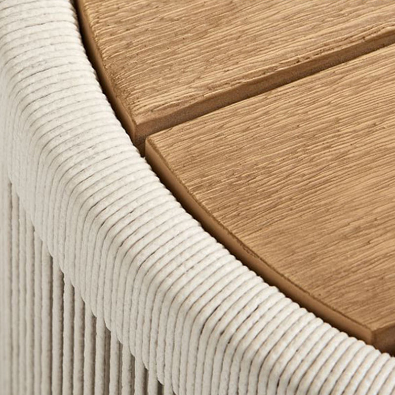 Sofá de exterior moderno y lujoso cuadrado de tela, madera de teca, esponja y cuerda de nailon con respaldo y reposabrazos para exteriores 