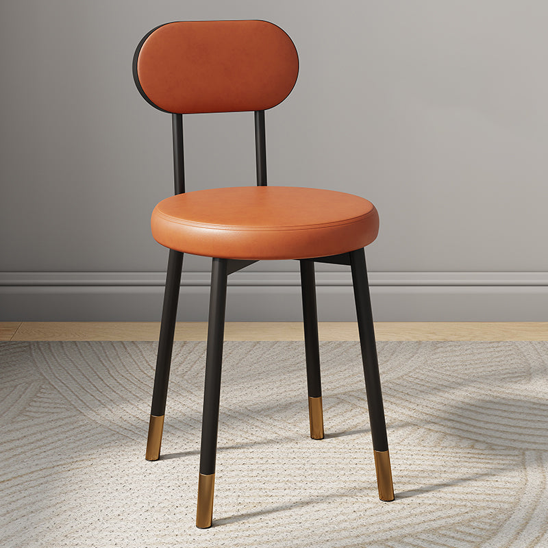 Dossier de chaise de salle à manger moderne minimaliste rond en cuir PU, acier au carbone, éponge à haute densité et à grande résilience pour salle à manger 