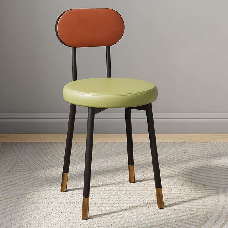 Dossier de chaise de salle à manger moderne minimaliste rond en cuir PU, acier au carbone, éponge à haute densité et à grande résilience pour salle à manger 