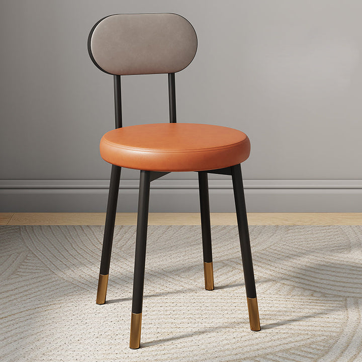 Dossier de chaise de salle à manger moderne minimaliste rond en cuir PU, acier au carbone, éponge à haute densité et à grande résilience pour salle à manger 
