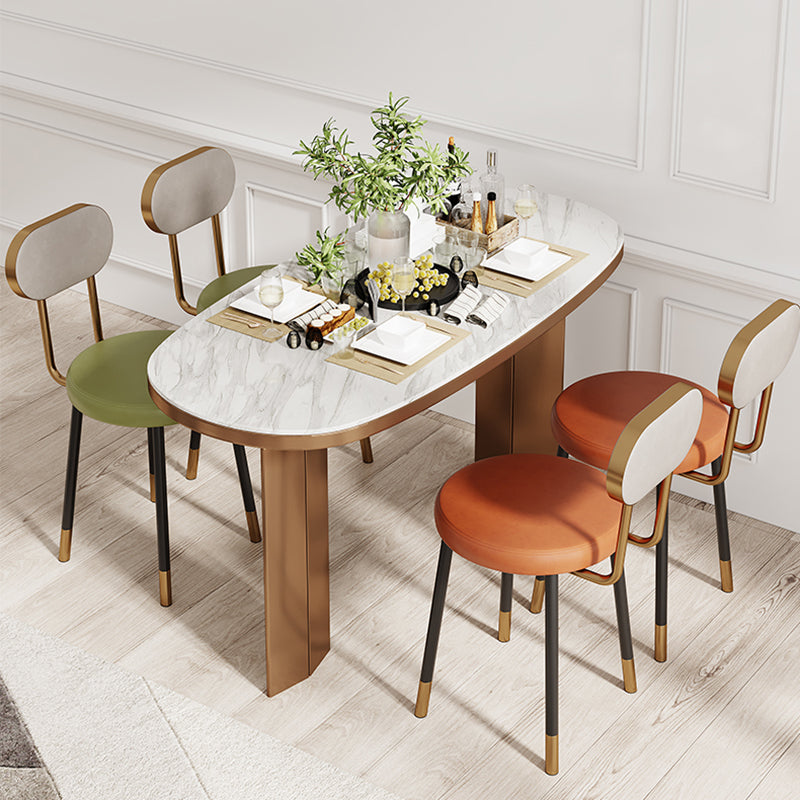 Dossier de chaise de salle à manger moderne minimaliste rond en cuir PU, acier au carbone, éponge à haute densité et à grande résilience pour salle à manger 