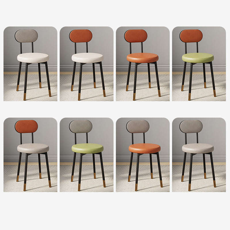 Dossier de chaise de salle à manger moderne minimaliste rond en cuir PU, acier au carbone, éponge à haute densité et à grande résilience pour salle à manger 