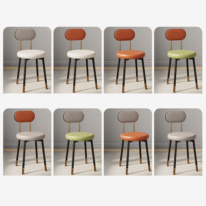 Dossier de chaise de salle à manger moderne minimaliste rond en cuir PU, acier au carbone, éponge à haute densité et à grande résilience pour salle à manger 