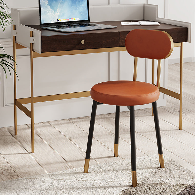Dossier de chaise de salle à manger moderne minimaliste rond en cuir PU, acier au carbone, éponge à haute densité et à grande résilience pour salle à manger 