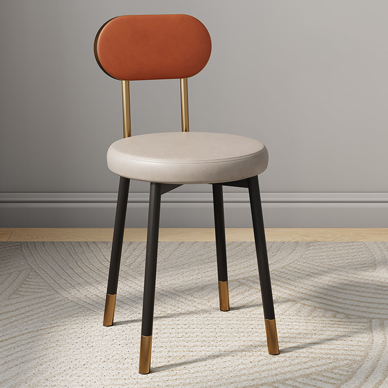 Dossier de chaise de salle à manger moderne minimaliste rond en cuir PU, acier au carbone, éponge à haute densité et à grande résilience pour salle à manger 