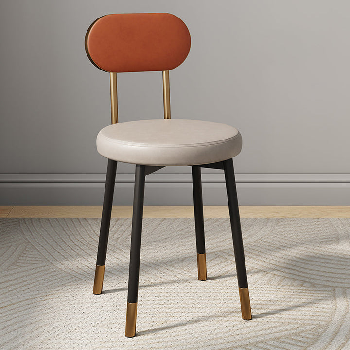 Dossier de chaise de salle à manger moderne minimaliste rond en cuir PU, acier au carbone, éponge à haute densité et à grande résilience pour salle à manger 