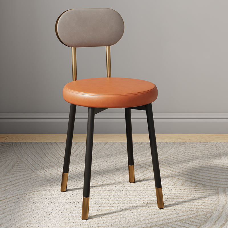 Dossier de chaise de salle à manger moderne minimaliste rond en cuir PU, acier au carbone, éponge à haute densité et à grande résilience pour salle à manger 