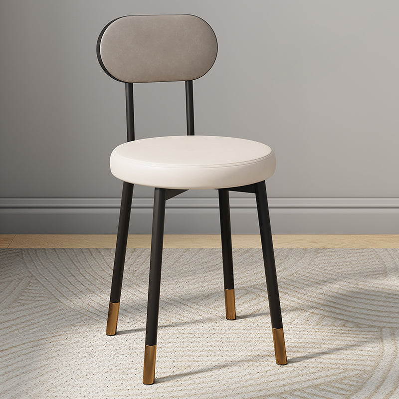 Dossier de chaise de salle à manger moderne minimaliste rond en cuir PU, acier au carbone, éponge à haute densité et à grande résilience pour salle à manger 