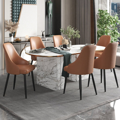 Chaise de salle à manger en cuir à dossier trapézoïdal moderne de luxe en acier au carbone pour salle à manger 