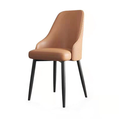 Chaise de salle à manger en cuir à dossier trapézoïdal moderne de luxe en acier au carbone pour salle à manger 