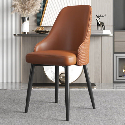 Chaise de salle à manger en cuir à dossier trapézoïdal moderne de luxe en acier au carbone pour salle à manger 