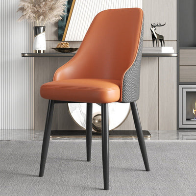 Chaise de salle à manger en cuir à dossier trapézoïdal moderne de luxe en acier au carbone pour salle à manger 