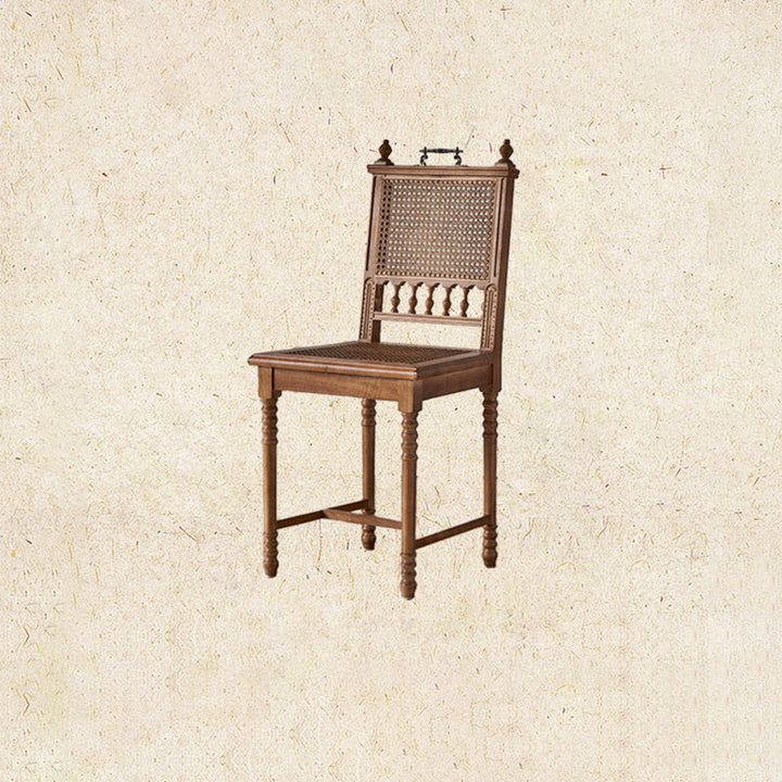 Chaise de salle à manger en bois massif vintage traditionnelle avec dossier en rotin pour salle à manger 