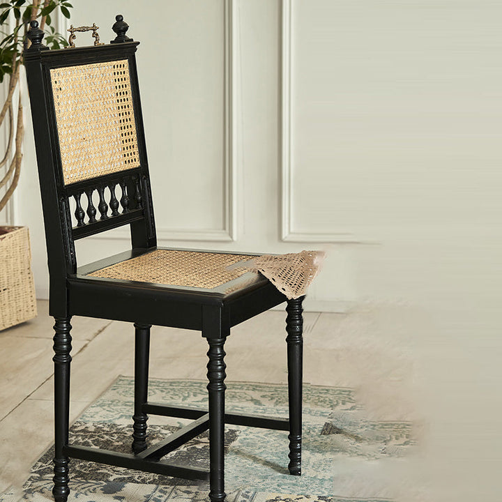 Chaise de salle à manger en bois massif vintage traditionnelle avec dossier en rotin pour salle à manger 
