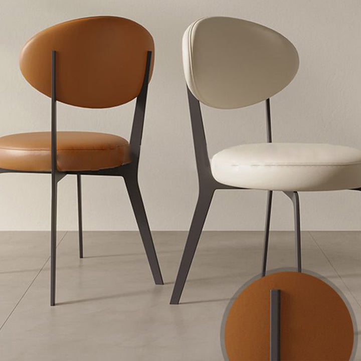 Modern Minimalist Round Cushion Faux Nappa Leather Carbon Steel Dining Chair Backrest For Dining Room