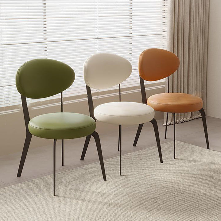Modern Minimalist Round Cushion Faux Nappa Leather Carbon Steel Dining Chair Backrest For Dining Room