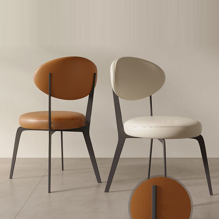 Modern Minimalist Round Cushion Faux Nappa Leather Carbon Steel Dining Chair Backrest For Dining Room