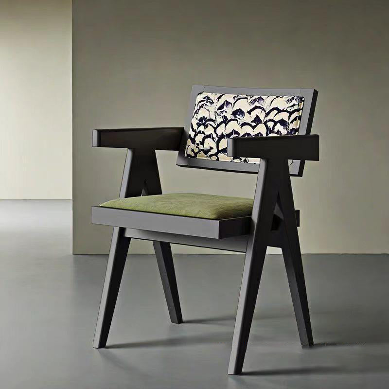 Traditional Vintage Square Solid Velvet Dining Chair Backrest Armrest For Living Room