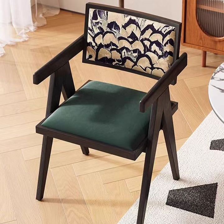 Silla de comedor tradicional vintage cuadrada de terciopelo macizo con respaldo y reposabrazos para sala de estar 