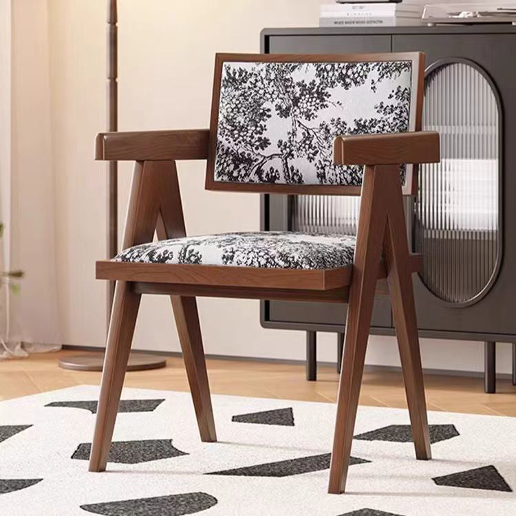 Traditional Vintage Square Solid Velvet Dining Chair Backrest Armrest For Living Room