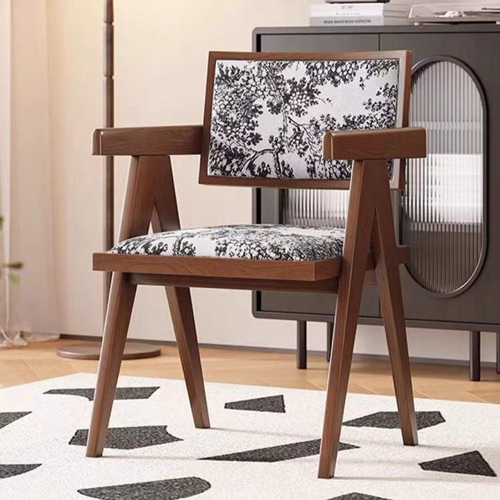 Traditional Vintage Square Solid Velvet Dining Chair Backrest Armrest For Living Room