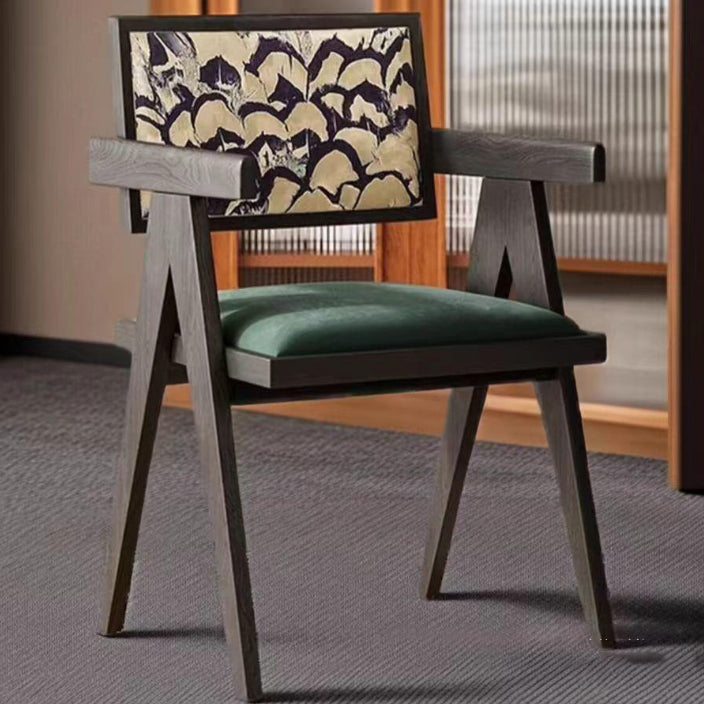 Silla de comedor tradicional vintage cuadrada de terciopelo macizo con respaldo y reposabrazos para sala de estar 