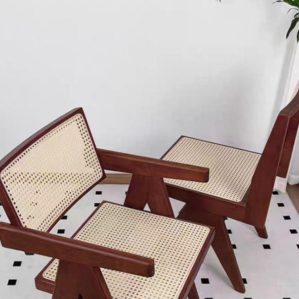 Traditional Vintage Square Solid Velvet Dining Chair Backrest Armrest For Living Room