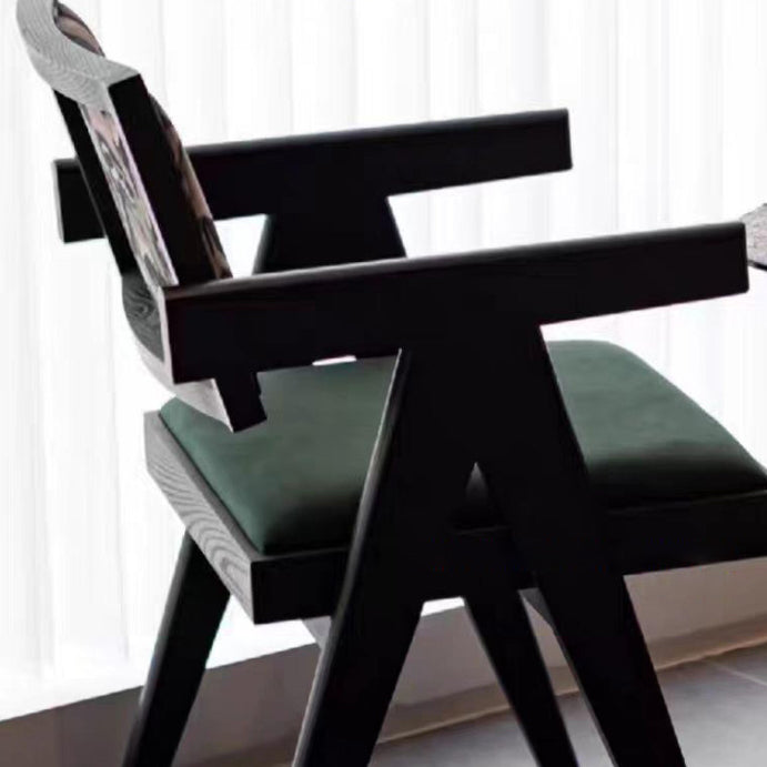 Traditional Vintage Square Solid Velvet Dining Chair Backrest Armrest For Living Room