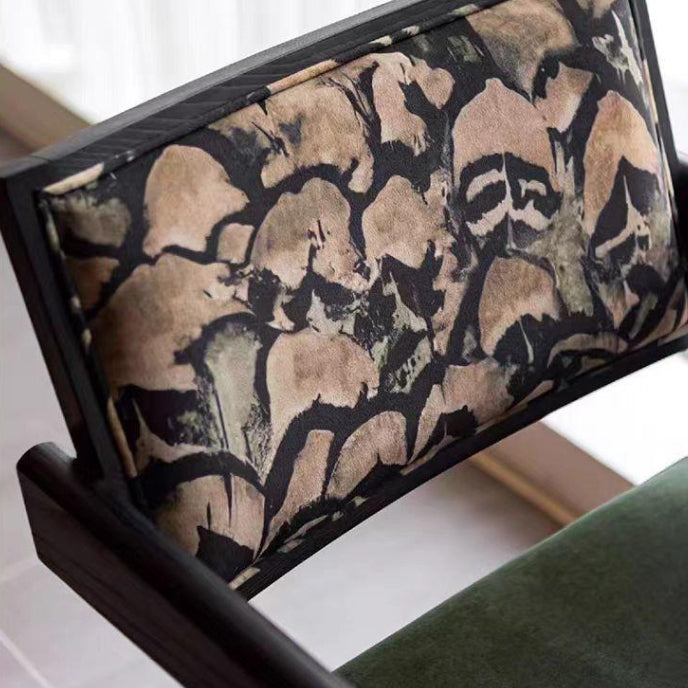 Traditional Vintage Square Solid Velvet Dining Chair Backrest Armrest For Living Room