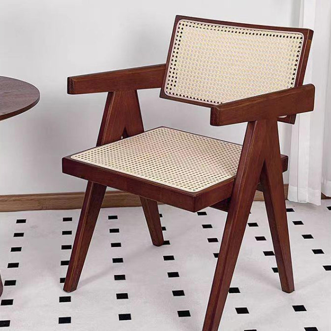 Traditional Vintage Square Solid Velvet Dining Chair Backrest Armrest For Living Room