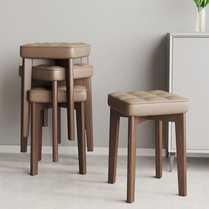 Moderner minimalistischer quadratischer Hocker aus Massivholz und Leathaire mit 4 Beinen für das Schlafzimmer 