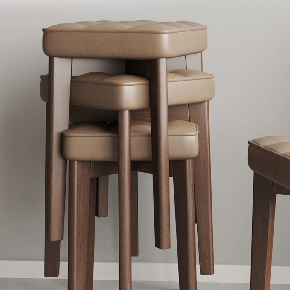 Moderner minimalistischer quadratischer Hocker aus Massivholz und Leathaire mit 4 Beinen für das Schlafzimmer 