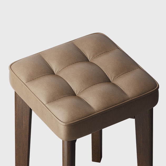 Moderner minimalistischer quadratischer Hocker aus Massivholz und Leathaire mit 4 Beinen für das Schlafzimmer 