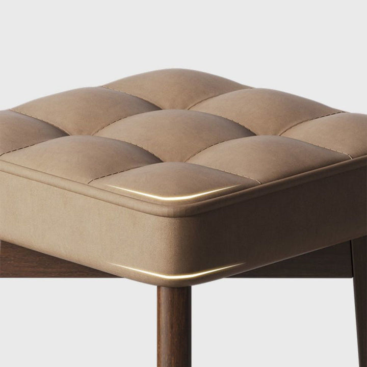 Moderner minimalistischer quadratischer Hocker aus Massivholz und Leathaire mit 4 Beinen für das Schlafzimmer 