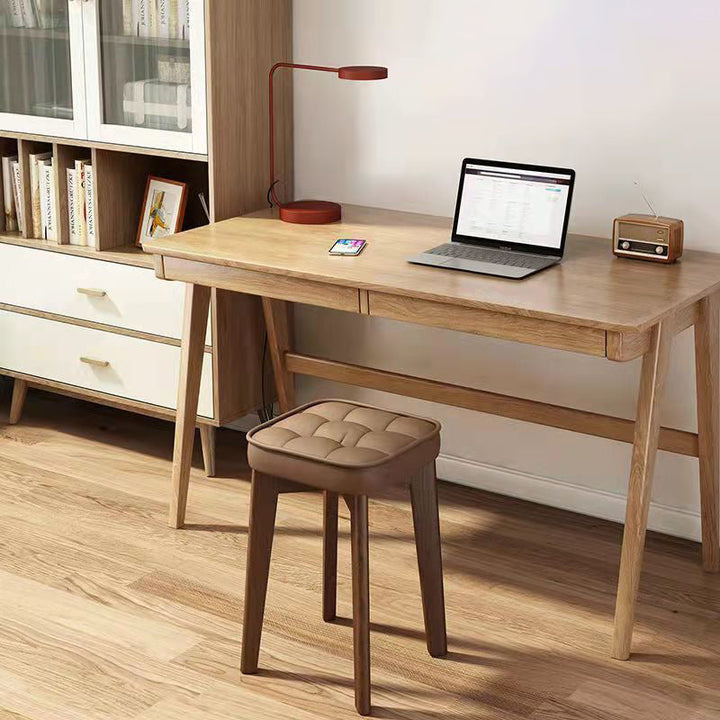 Moderner minimalistischer quadratischer Hocker aus Massivholz und Leathaire mit 4 Beinen für das Schlafzimmer 