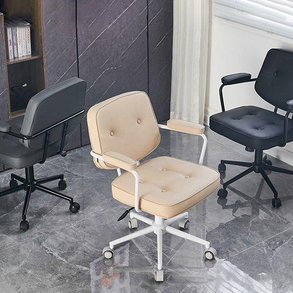 Chaise de bureau en cuir minimaliste moderne carrée en acier inoxydable avec dossier et accoudoirs pour la maison et le bureau 