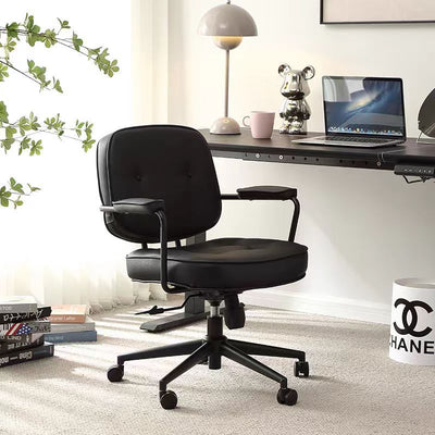 Chaise de bureau en cuir minimaliste moderne carrée en acier inoxydable avec dossier et accoudoirs pour la maison et le bureau 