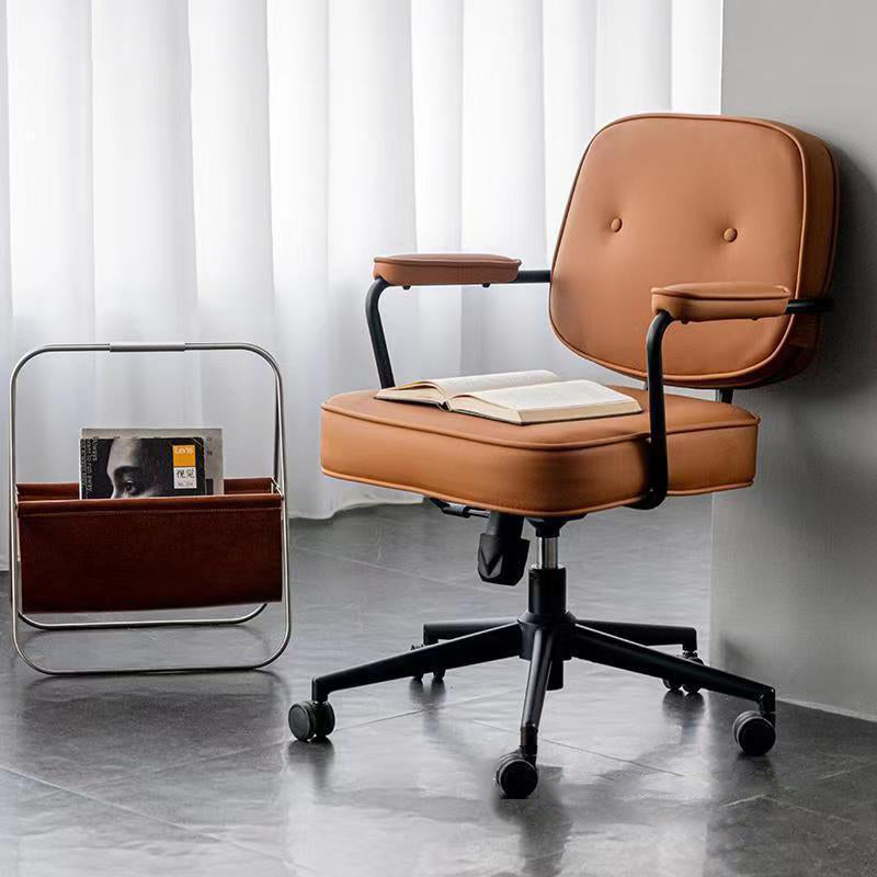 Chaise de bureau en cuir minimaliste moderne carrée en acier inoxydable avec dossier et accoudoirs pour la maison et le bureau 
