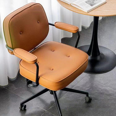 Chaise de bureau en cuir minimaliste moderne carrée en acier inoxydable avec dossier et accoudoirs pour la maison et le bureau 