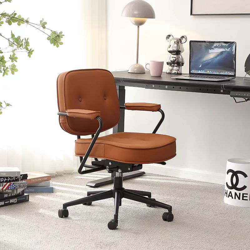 Chaise de bureau en cuir minimaliste moderne carrée en acier inoxydable avec dossier et accoudoirs pour la maison et le bureau 
