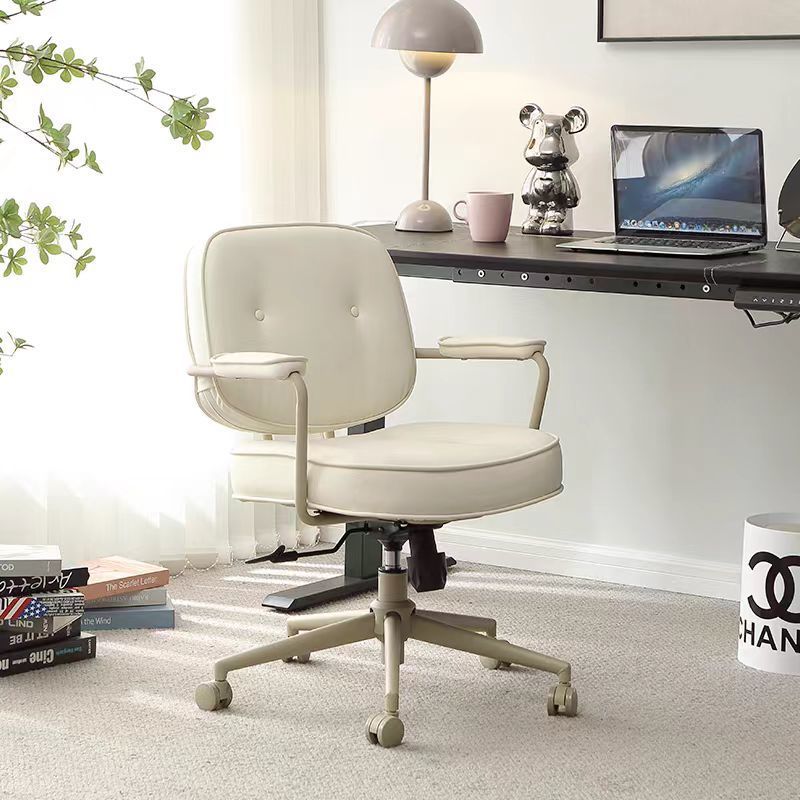 Chaise de bureau en cuir minimaliste moderne carrée en acier inoxydable avec dossier et accoudoirs pour la maison et le bureau 