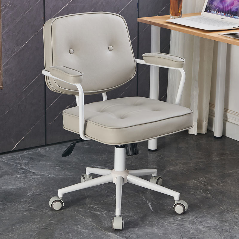 Chaise de bureau en cuir minimaliste moderne carrée en acier inoxydable avec dossier et accoudoirs pour la maison et le bureau 