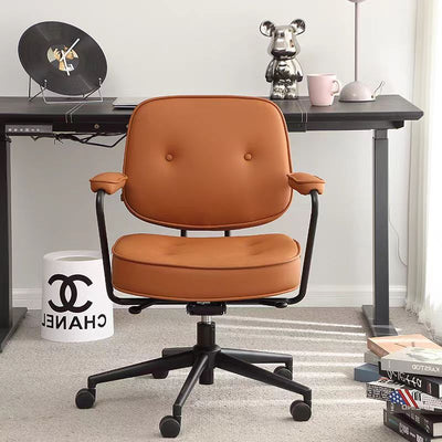 Chaise de bureau en cuir minimaliste moderne carrée en acier inoxydable avec dossier et accoudoirs pour la maison et le bureau 